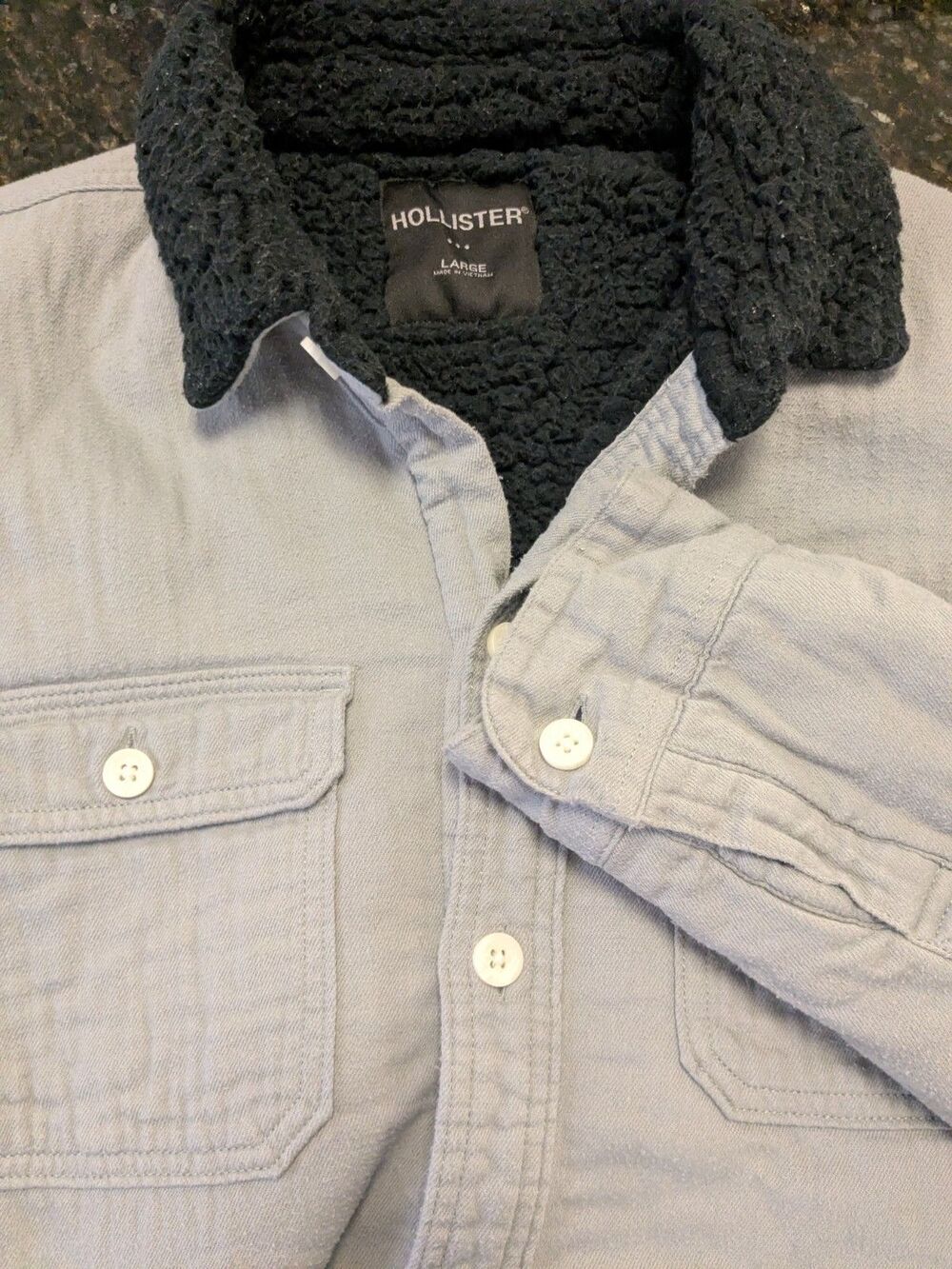 Hollister Sherpa Lined Shirt Jacket Gray Button Front Chore Coat Men's Large